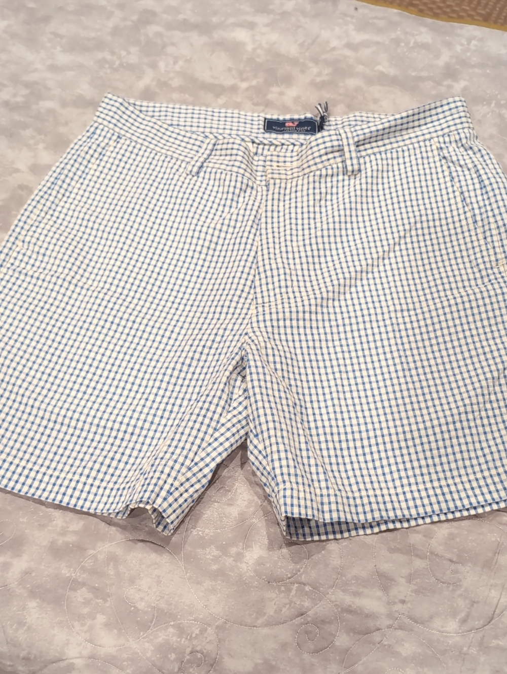 Vineyard Vines Breaker Shorts White and Blue Check Men’s Flat Front